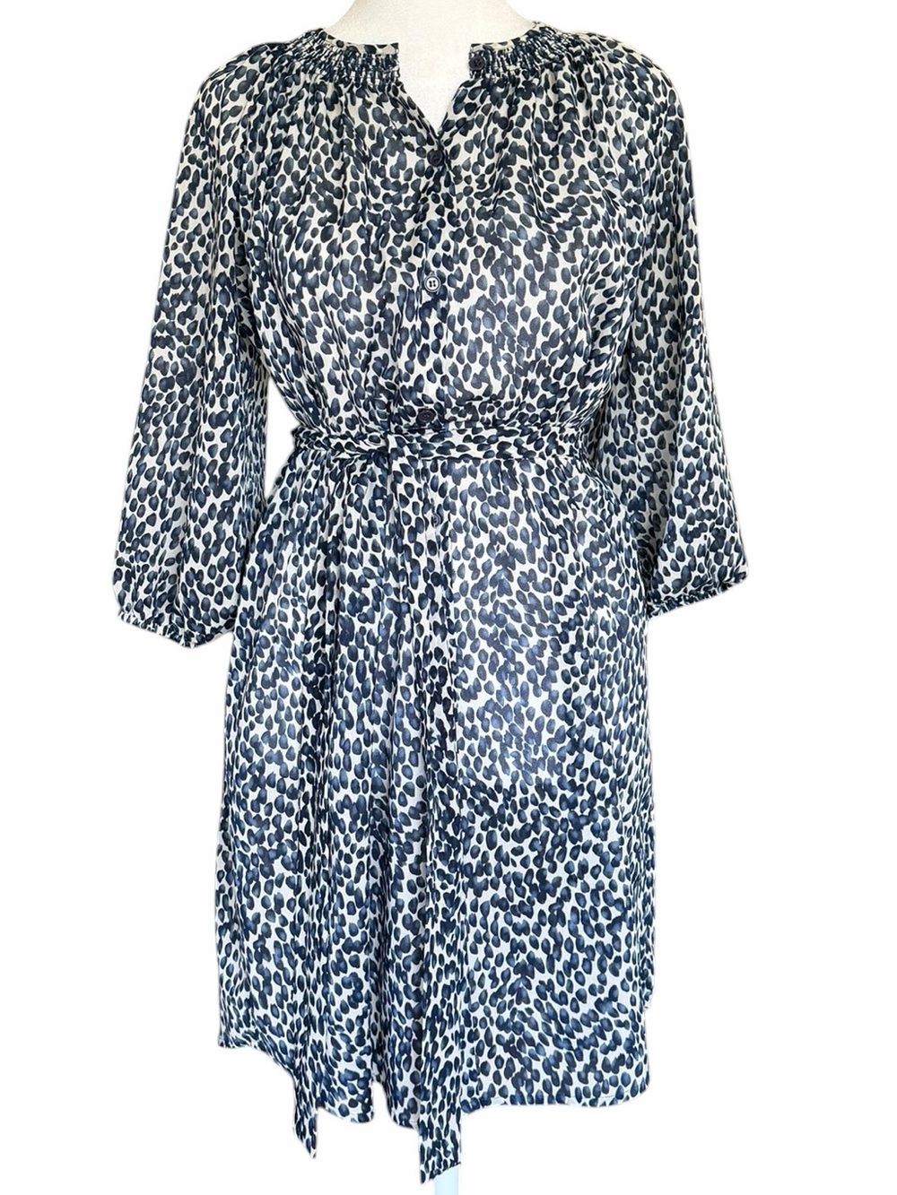 Collective Concepts Blue Animal Print Tie Waist Midi Dress Medium Boho Career